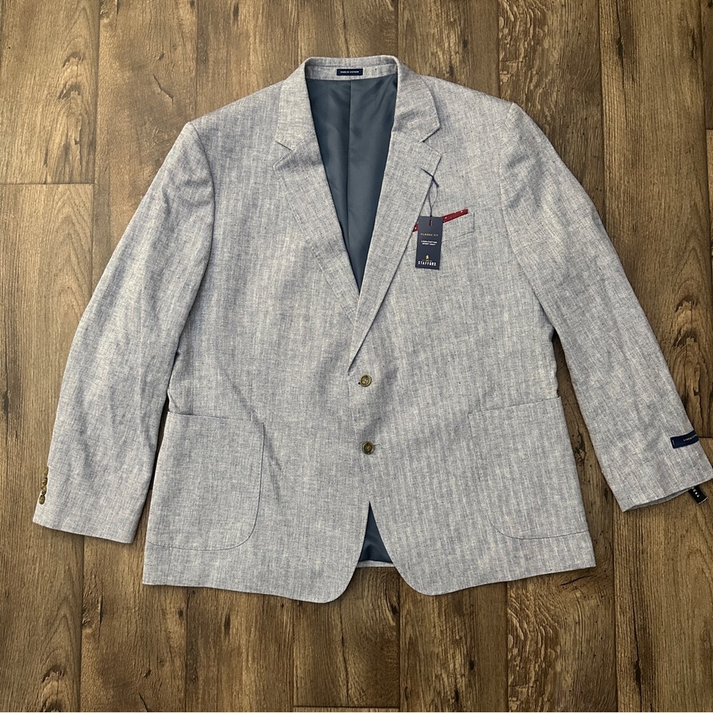 Stafford Linen Cotton Blend Suit Blazer Men’s Size 52 Reg Indigo Gray